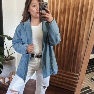 NO BRAND 100% cotton Deep Pocket Chambray Denim Jacket. Oversized M